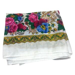 COLORFUL FLOWERS SQUARE HEAD SCARF SHAWL WRAP MUFFLER VINTAGE